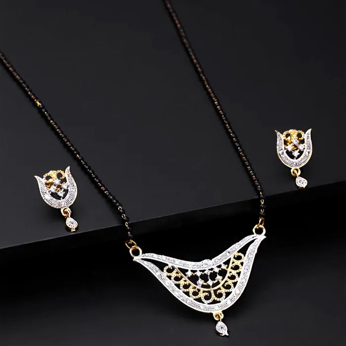 Yellow Chimes Yellow Chimes Mangalsutra for Women Gold Plated AD Crystal Black Beads Mangal Sutra Pendant Necklace Set With Earrings for Women and Girls Necklaces
