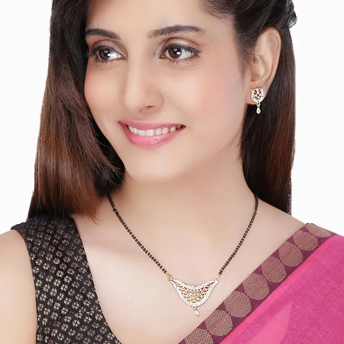Yellow Chimes Yellow Chimes Mangalsutra for Women Gold Plated AD Crystal Black Beads Mangal Sutra Pendant Necklace Set With Earrings for Women and Girls Necklaces