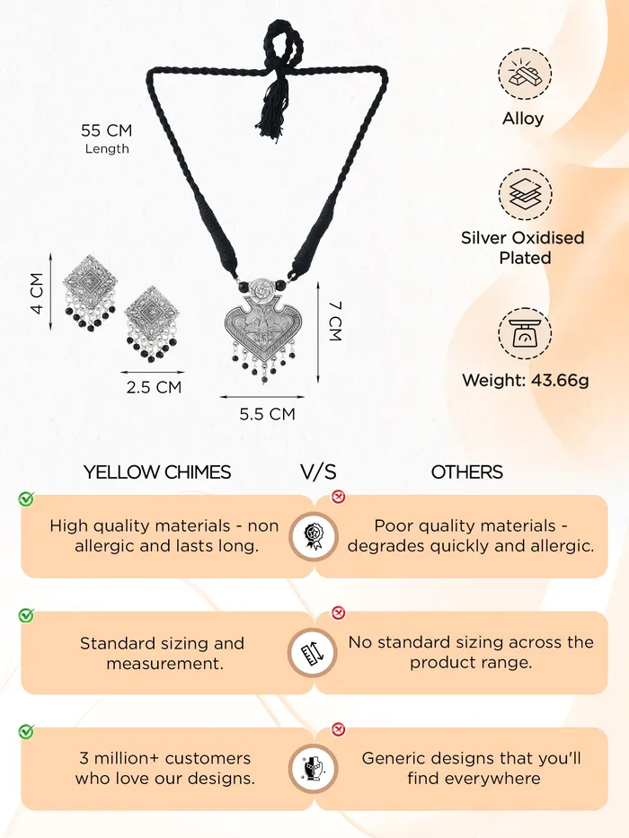 Yellow Chimes Yellow Chimes Oxidised Silver Jewellery Set For Women Silver Oxidised Plated Necklace Set Eternal Classics Ethnic Traditional Long Jewellery Sets Birthday Anniversary Gift for Women Wife Necklaces