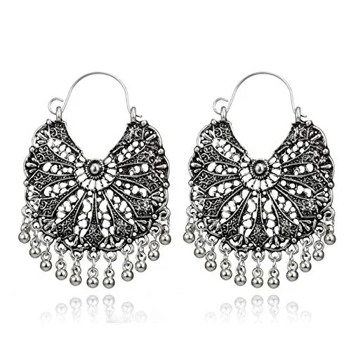 Yellow Chimes Yellow Chimes Oxidised Silver Traditional Chandbali Hoop Earrings For Women Girls Necklaces Yellow Chimes Yellow Chimes Oxidised Silver Traditional Chandbali Hoop Earrings For Women Girls Necklaces
