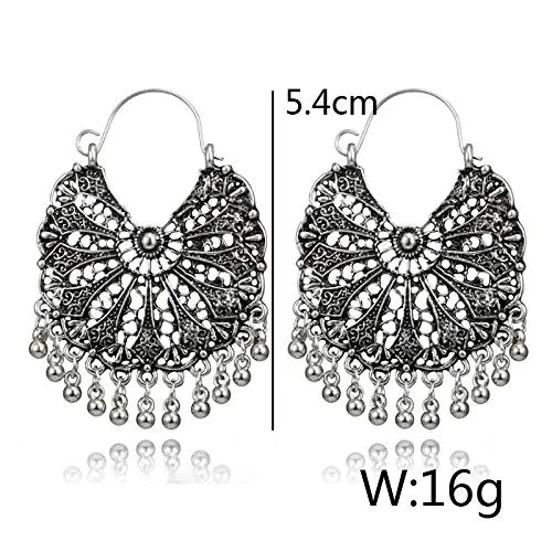 Yellow Chimes Yellow Chimes Oxidised Silver Traditional Chandbali Hoop Earrings For Women Girls Necklaces