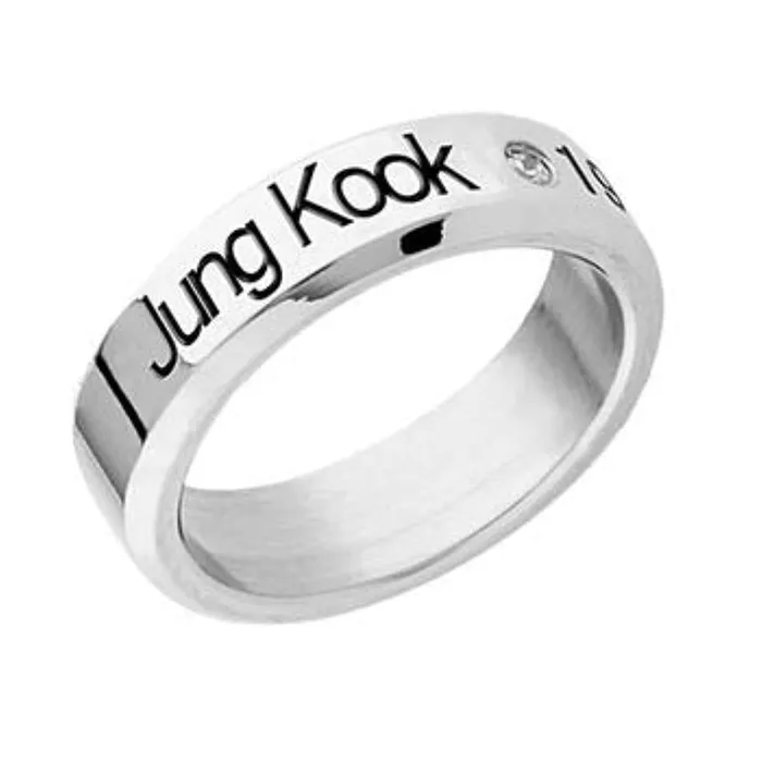 Yellow Chimes Yellow Chimes Rings for Men Kpop Bts Band Jung Kook Name Dob Mens Stainless Steel Band Designed Ring for Men and Boys Necklaces