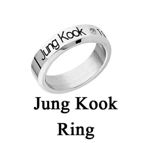 Yellow Chimes Yellow Chimes Rings for Men Kpop Bts Band Jung Kook Name Dob Mens Stainless Steel Band Designed Ring for Men and Boys Necklaces