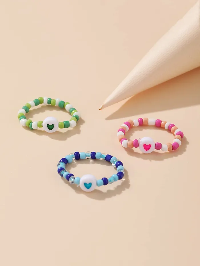 Yellow Chimes Yellow Chimes Rings for Women and Girls Handmade Adjustable Rings Multicolor 3 Pcs Beads Ring Set Knuckle Finger Stackable Band Ring Birthday Gift For Girls and Women Rings
