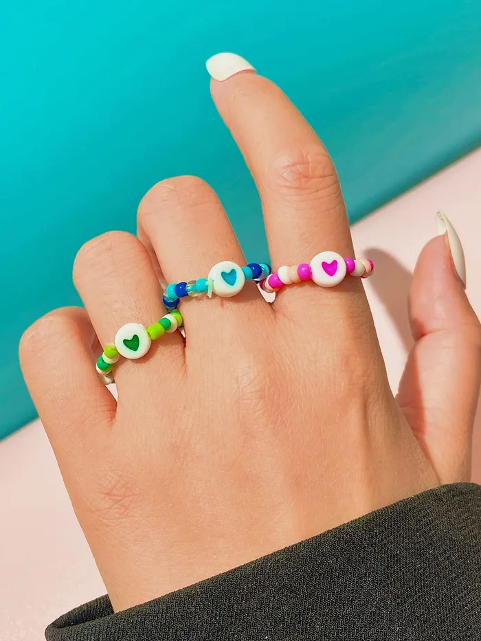 Yellow Chimes Yellow Chimes Rings for Women and Girls Handmade Adjustable Rings Multicolor 3 Pcs Beads Ring Set Knuckle Finger Stackable Band Ring Birthday Gift For Girls and Women Rings