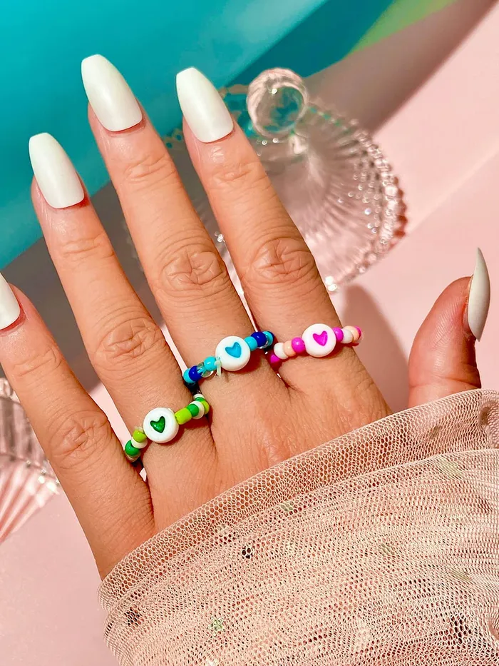 Yellow Chimes Yellow Chimes Rings for Women and Girls Handmade Adjustable Rings Multicolor 3 Pcs Beads Ring Set Knuckle Finger Stackable Band Ring Birthday Gift For Girls and Women Rings