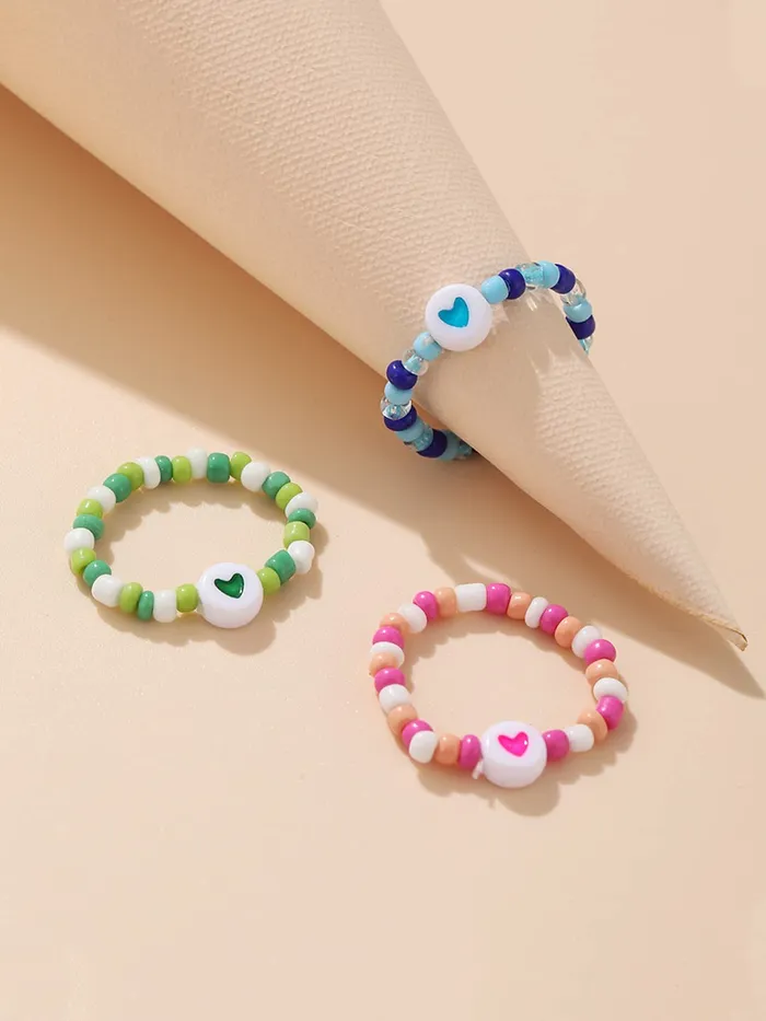 Yellow Chimes Yellow Chimes Rings for Women and Girls Handmade Adjustable Rings Multicolor 3 Pcs Beads Ring Set Knuckle Finger Stackable Band Ring Birthday Gift For Girls and Women Rings