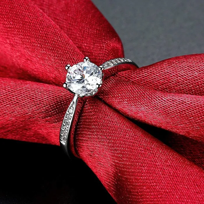Yellow Chimes Yellow Chimes Rings for Women Valentines Gift St of Crystals from Swarovski Silver toned White Colored Ring in Red Velvet Rose Ring Box for Women and GirlsSize US 8 Necklaces