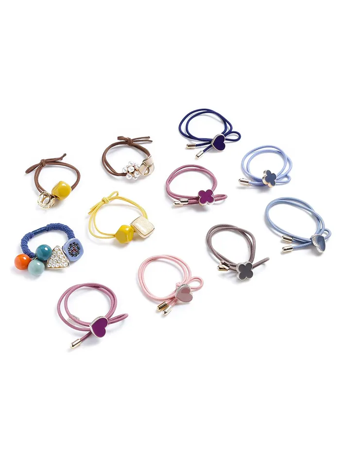 Yellow Chimes Yellow Chimes Rubber Bands for Women 11 Pcs Rubberbands for Girls Multicolor Charms Rubber Band for Women and Girls Hair Accessories Necklaces