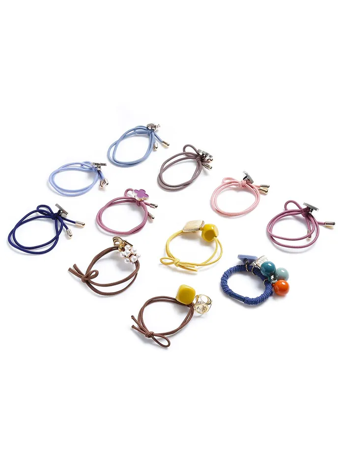 Yellow Chimes Yellow Chimes Rubber Bands for Women 11 Pcs Rubberbands for Girls Multicolor Charms Rubber Band for Women and Girls Hair Accessories Necklaces