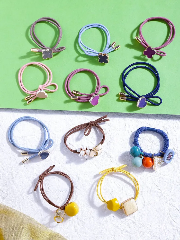 Yellow Chimes Yellow Chimes Rubber Bands for Women 11 Pcs Rubberbands for Girls Multicolor Charms Rubber Band for Women and Girls Hair Accessories Necklaces
