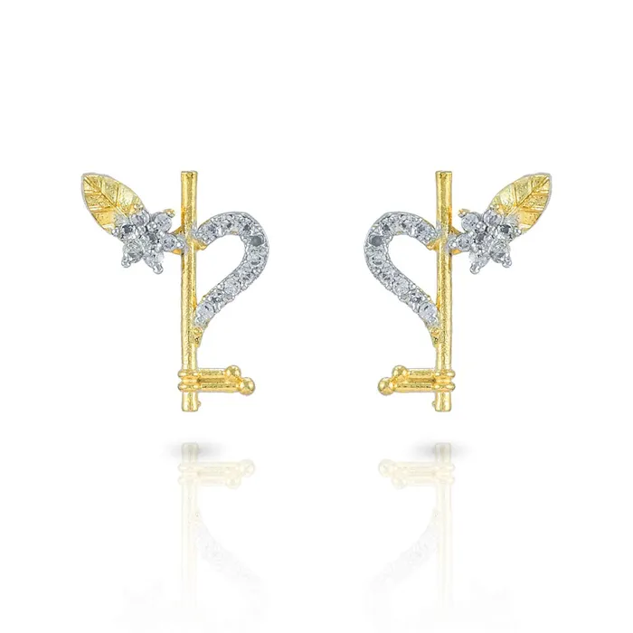 Yellow Chimes Yellow Chimes Sparkling ADAmerican Diamond Latest Fashion Half Heart Shaped Dual Tone Jewellery Pendant Set with Earrings For Women Girls Earrings
