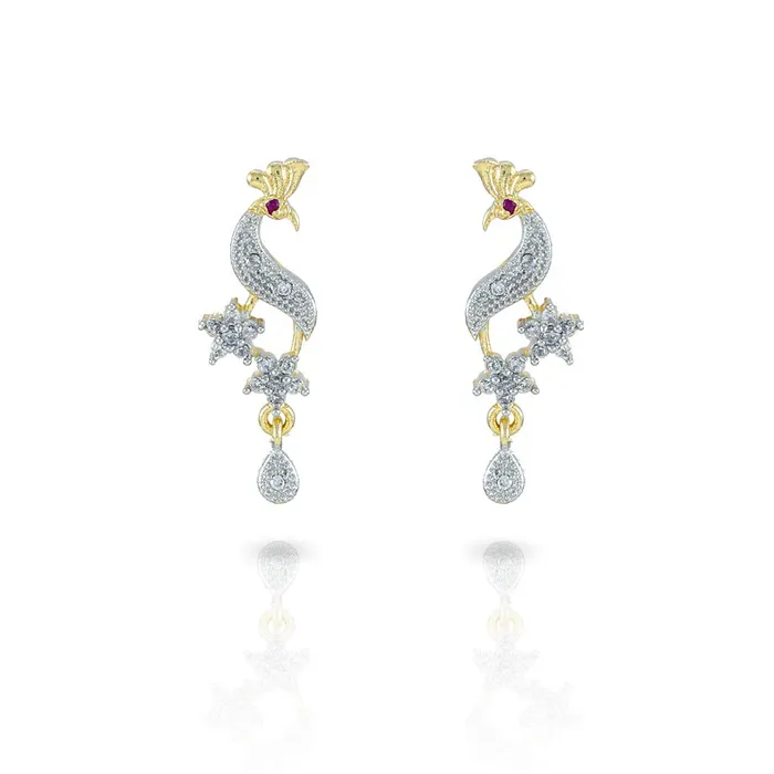Yellow Chimes Yellow Chimes Sparkling ADAmerican Diamond Studded Ethnic Traditional Black Beads Peacock Mangalsutra Pendant Set with Earrings for Women Earrings