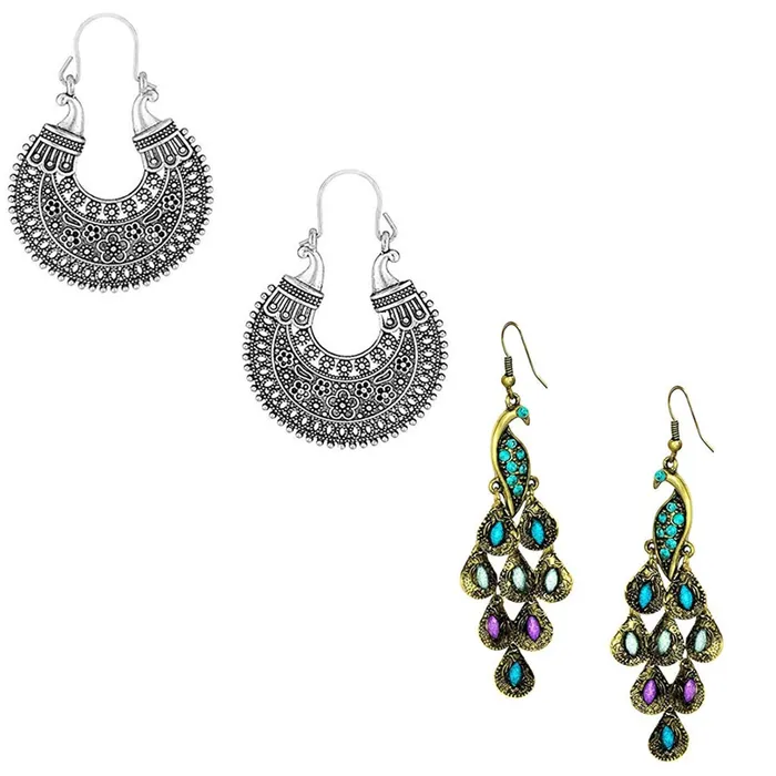 Yellow Chimes Yellow Chimes Special Combo 2 Pairs Stylish Peacock Artistic Crafted Chandbali Earrings for Women and Girls Necklaces Yellow Chimes Yellow Chimes Special Combo 2 Pairs Stylish Peacock Artistic Crafted Chandbali Earrings for Women and Girls Necklaces