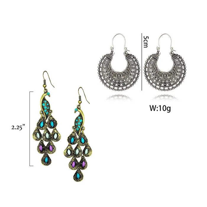Yellow Chimes Yellow Chimes Special Combo 2 Pairs Stylish Peacock Artistic Crafted Chandbali Earrings for Women and Girls Necklaces