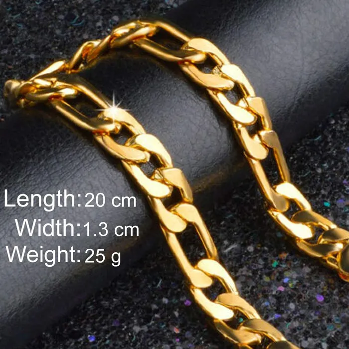 Yellow Chimes Yellow Chimes Stylish 18K Gold Plated Thick Broad Figaro Wrist Chain Link Bracelet for Men And Boys Necklaces