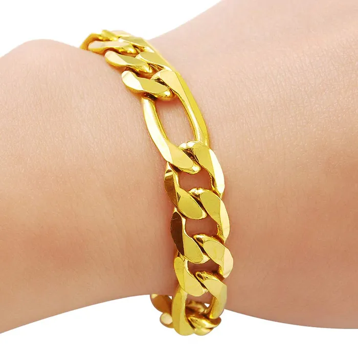 Yellow Chimes Yellow Chimes Stylish 18K Gold Plated Thick Broad Figaro Wrist Chain Link Bracelet for Men And Boys Necklaces