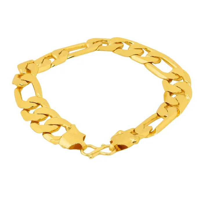 Yellow Chimes Yellow Chimes Stylish 18K Gold Plated Thick Broad Figaro Wrist Chain Link Bracelet for Men And Boys Necklaces