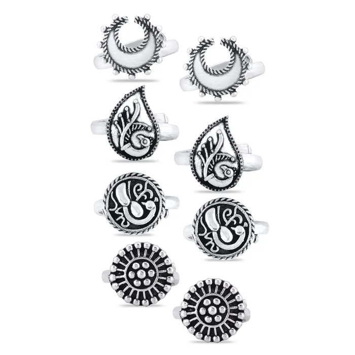Yellow Chimes Yellow Chimes Toe Rings Set for Women Oxidised Silver Toe Rings 7 Pairs Combo German Silver Adjustable Toe Ring for Women and Girls Necklaces