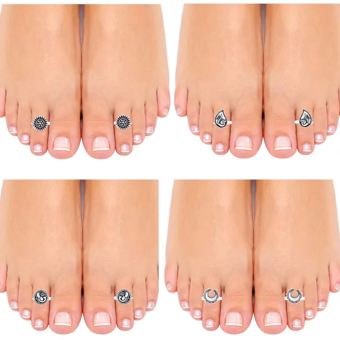 Yellow Chimes Yellow Chimes Toe Rings Set for Women Oxidised Silver Toe Rings 7 Pairs Combo German Silver Adjustable Toe Ring for Women and Girls Necklaces