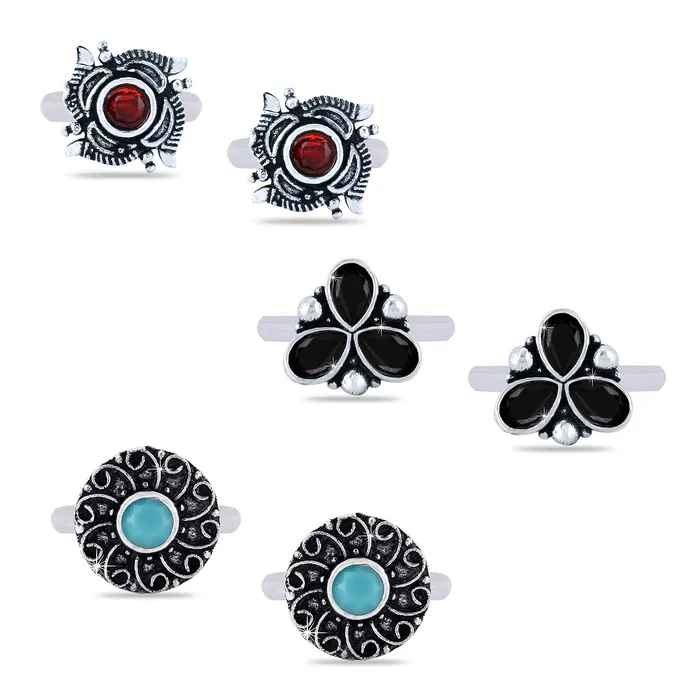 Yellow Chimes Yellow Chimes Toe Rings Set for Women Oxidised Silver Toe Rings 7 Pairs Combo German Silver Adjustable Toe Ring for Women and Girls Necklaces
