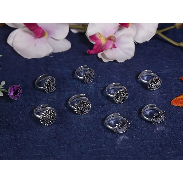 Yellow Chimes Yellow Chimes Toe Rings Set for Women Oxidised Silver Toe Rings 7 Pairs Combo German Silver Adjustable Toe Ring for Women and Girls Necklaces