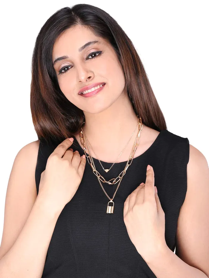 Yellow Chimes Yellow Chimes Trendy Fashion Combo of 2 PCs Multilayer Key Heart Locket GoldenSilver Chain Choker Necklace for Women and Girls Design 3 Necklaces