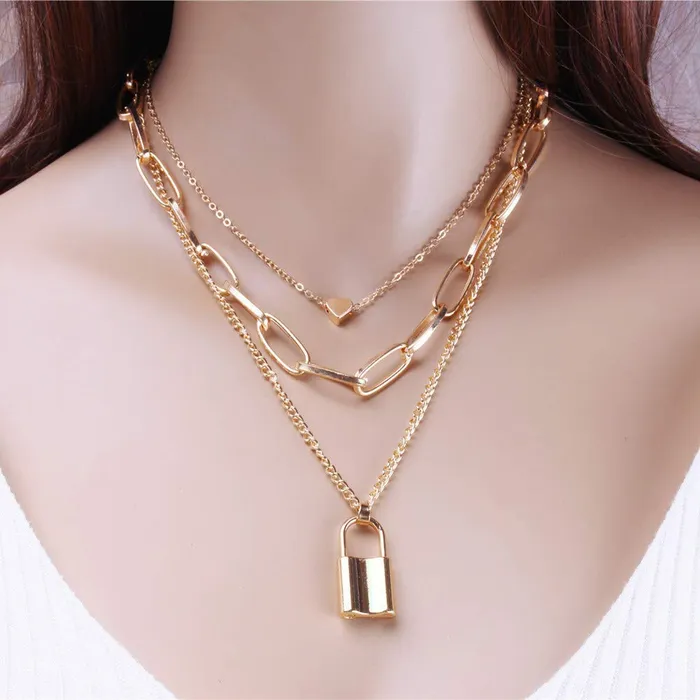 Yellow Chimes Yellow Chimes Trendy Fashion Combo of 2 PCs Multilayer Key Heart Locket GoldenSilver Chain Choker Necklace for Women and Girls Design 3 Necklaces