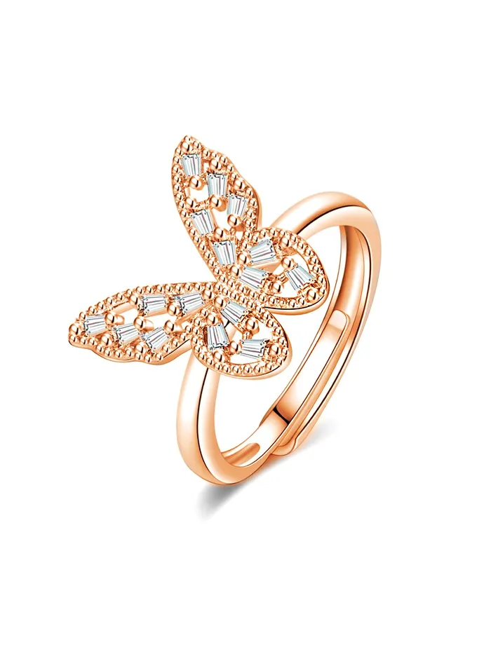 Yellow ChimesRing For Women Elegant Crystal Studded Butterfly Design Adjustable Rings for Women and Girls Valentine Gift for Girls Yellow Chimes Necklaces
