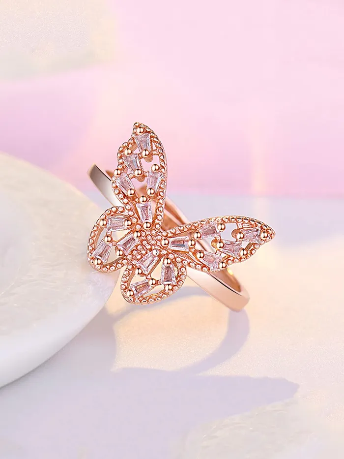Yellow ChimesRing For Women Elegant Crystal Studded Butterfly Design Adjustable Rings for Women and Girls Valentine Gift for Girls Yellow Chimes Necklaces
