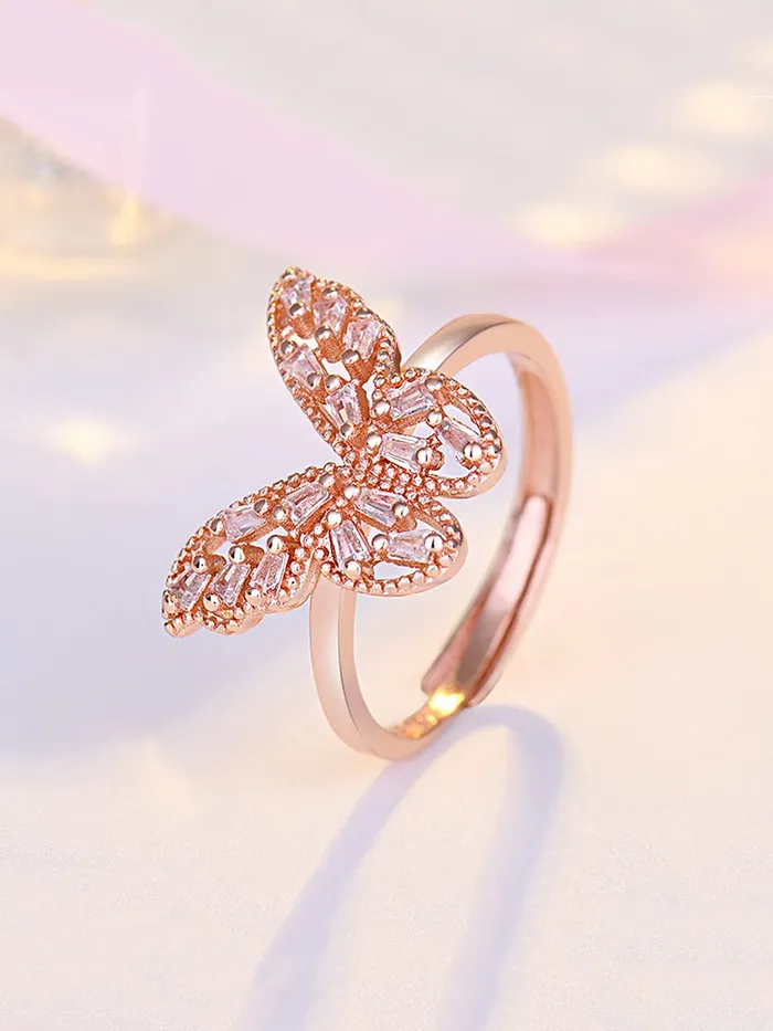 Yellow ChimesRing For Women Elegant Crystal Studded Butterfly Design Adjustable Rings for Women and Girls Valentine Gift for Girls Yellow Chimes Necklaces