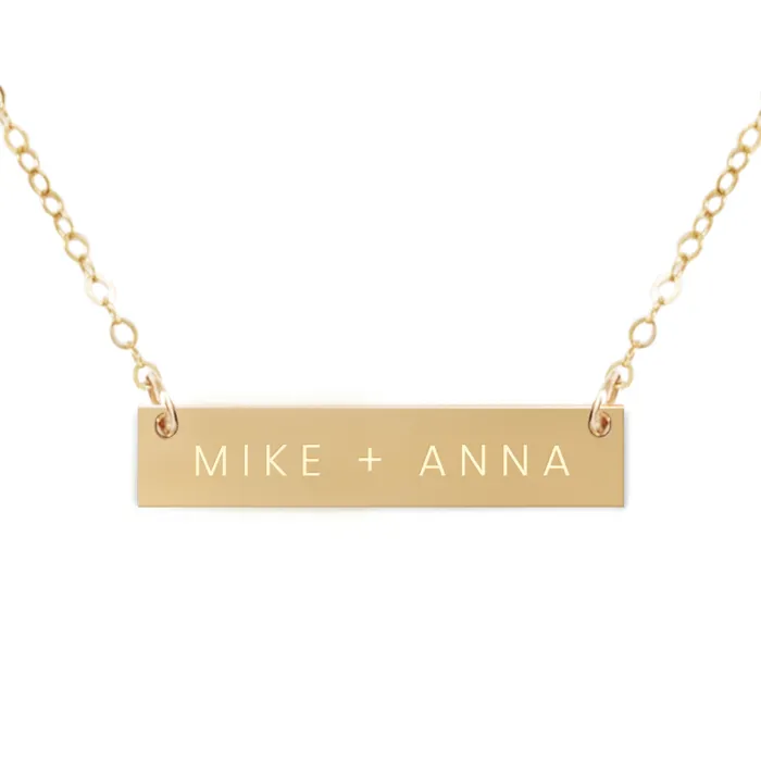 Zen and Zuri Necklaces Personalized Modern Couple Names Bar Necklace