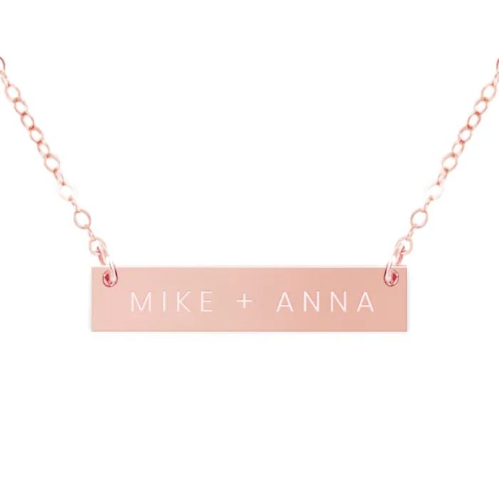 Zen and Zuri Necklaces Personalized Modern Couple Names Bar Necklace