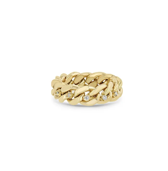 Zo Chicco Rings 14K GOLD LARGE CURB CHAIN RING WITH DIAMONDS